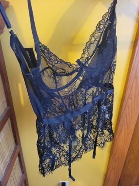 Black Lace Camisole Lingerie Top And Pantyhose